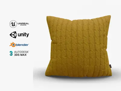 Knitted Mustard Cushion with Chain Pattern Low-poly 3D model
