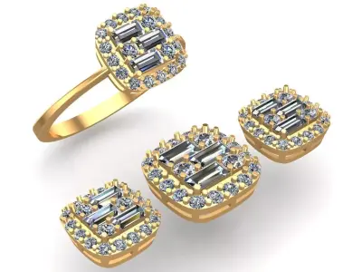 Diamond Solitaire Baguette Ring 3D print model order