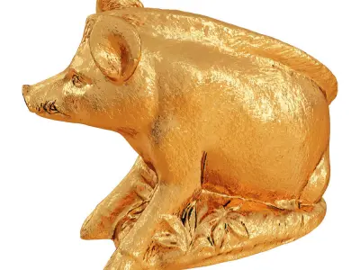 Gold Boar Figurine 3D model