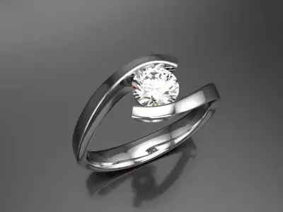 Engagement ring with round diamond 3d printable model luxury 3D print model