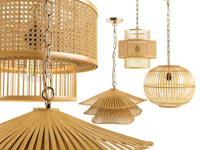 Bamboo rattan lantern set 2 3D model