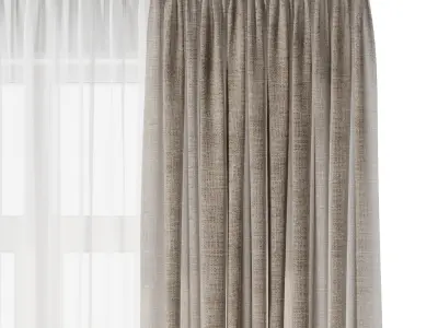 Rod Curtain - Brown Linen Curtain 30 HBH Low-poly 3D model
