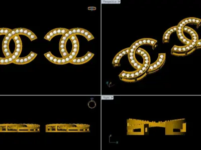 CC Earrings with Crystal Detailing Jewelry 3D print model