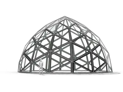 Triangulated Dome Pavilion wireframe structure Glass Panels V2 3D model