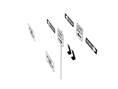 Road Sign US R6 Series One Way And Divided Highway 3D model
