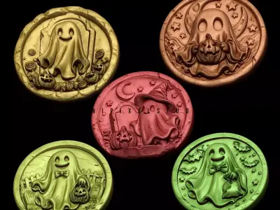 Cute Ghost Halloween STL set of 5 3D print model