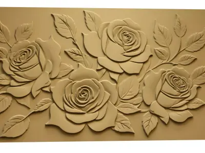  modern rose panel wall decor set relief stl mural CNC 301 3D model
