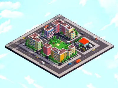 Cartoon Low Poly City Block 1 Low-poly 3D model