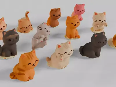 Cat Figurines Packs Low-poly 3D model