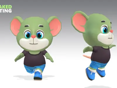 Mouse Rat Rodent Green Animated Rigged Low-poly 3D model