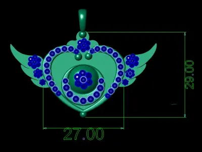 HEART WINGS RUBY PENDANT 3D PRINTABLE MODEL  3D print model