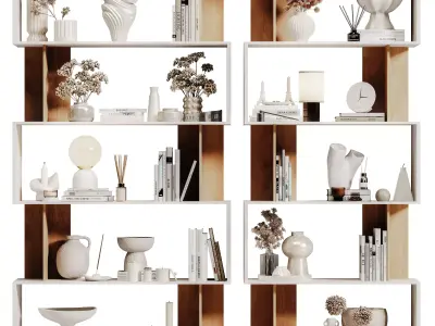 Shelving with decorative rack set 08 3D model