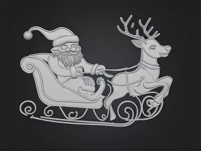  Santa And Reindeer Neon Sleigh Ride 3D Wall Art Printable 3D model