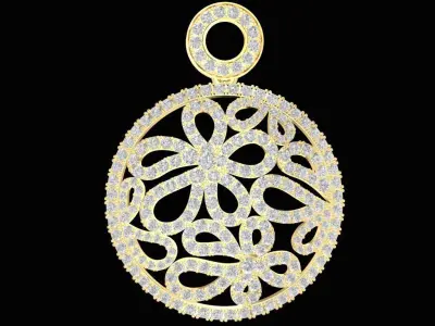 Elegant Round Floral Diamond Pendant for Women 2272 3D print model