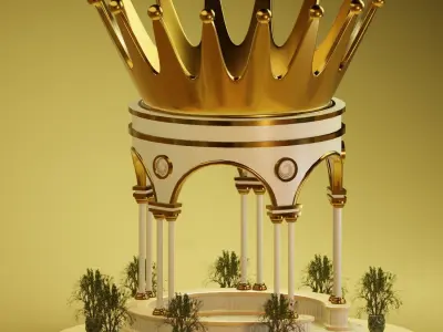 Golden Crown Pavilion  Stylized Low Poly Fantasy Architecture 3D model