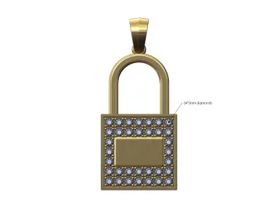 Iced diamond engravable tag padlock pendant bail 3D print model