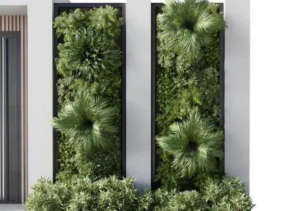 Door outdoor entrance and fence and graden 04 3D model