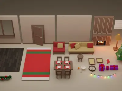 Low Poly Modular Simple Christmas Interior Pack Low-poly 3D model