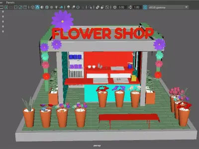 Flower Shop Interior Exterior Detailed 3D Model Low-poly 3D model