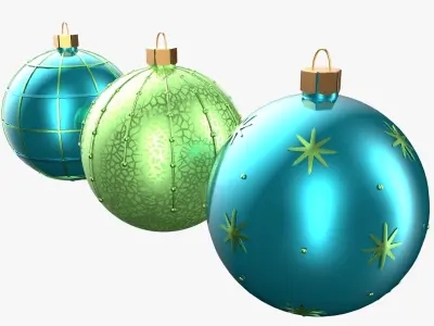 Christmas Tree Ornament Set4 - Turquoise Green  Low-poly 3D model