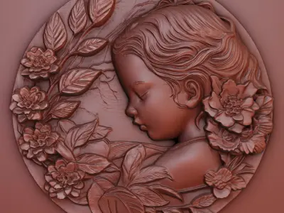 3d sculpture of a young girl with flowers 3D print model