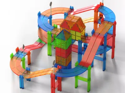 Educational Magnetic Racing Track Tiles Toys 3D model