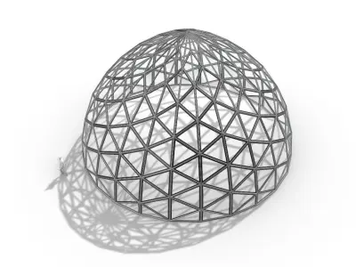 Triangulated Dome Pavilion wireframe structure Glass Panels V3 3D model