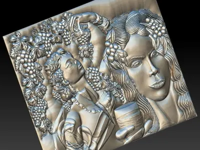 Dionysus god wine and girl with grapes for CNC 3D Router 3D print model