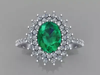 Oval Gem Ring with Double Brilliant Halo 3D print model