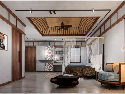 Resort - cottage 02 - bedroom - interior 3D model