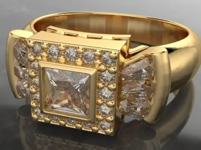 classic style cross gems ring 3D print model