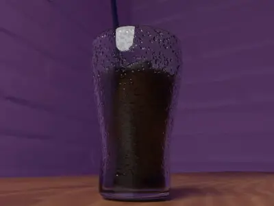 Coke glass with a Straw and Ice Cubes  Free low-poly 3D model