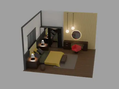 Modern Bedroom 3D Model Low-poly 3D model