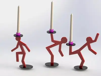 candelabrum three candle holders with candles in shape of man... Free 3D model