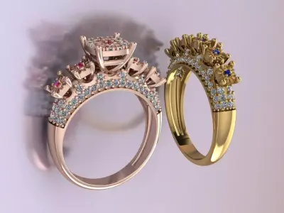 Couples Ring set Jewelry model - Royal Bloom for him and her 3D print model