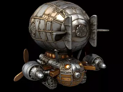 Samurai Fusion Airship Armored Japanese Sky Vessel Highpoly Game 3D print model