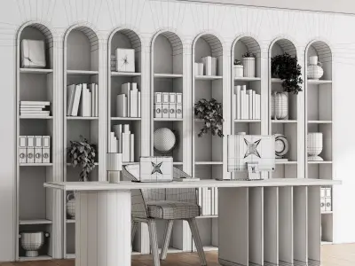 Workplace wooden Shelves Decorative Low-poly 3D model