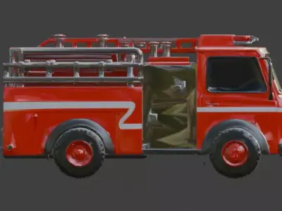 Stylized Cartoon Fire Truck 3D Model Low-poly 3D model