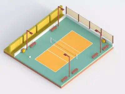 Low Poly Volleyball Court Low-poly 3D model