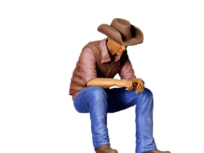 N3 man sitting on the back of pickup truck 3D print model