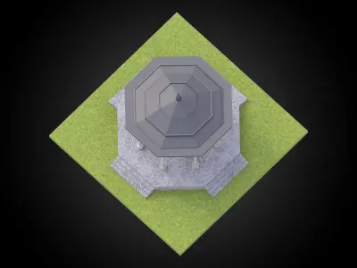 Gazebo structure with stone floor and metal roof stand alone Low-poly 3D model