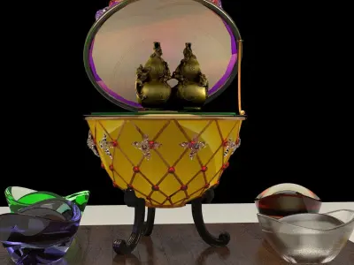  Chinese gold Ingot with Russia Faberge egg 3D model