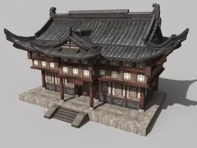 Chinese style wooden attic 3D model 4