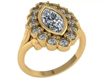 Marquise shaped halo ring with custom shank 3D print model
