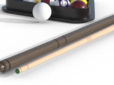 Billiards Balls And Cue Sticks Low-poly 3D model