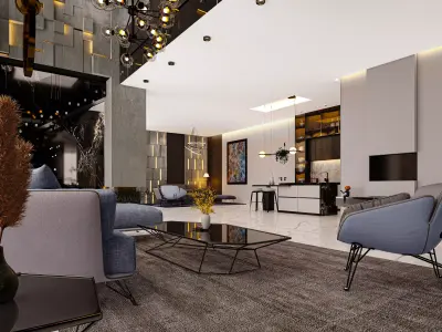  Living room with Kitchen 3D model