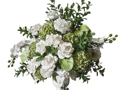 Flower Set 079 big green white bouquet 3D model