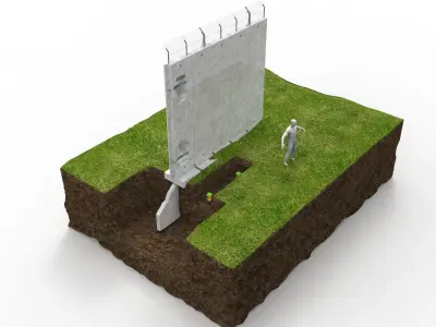 security fence and wall with sensors in cross section 3D model