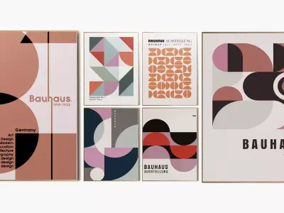 Bauhaus Red Purple Poster Set 3D model