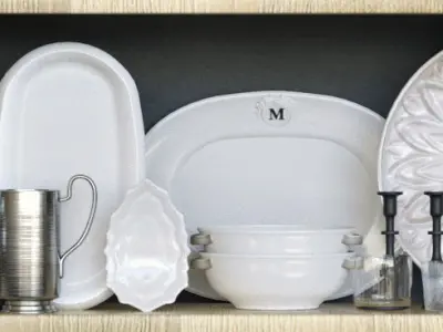 Service dishes on shelf 3D model